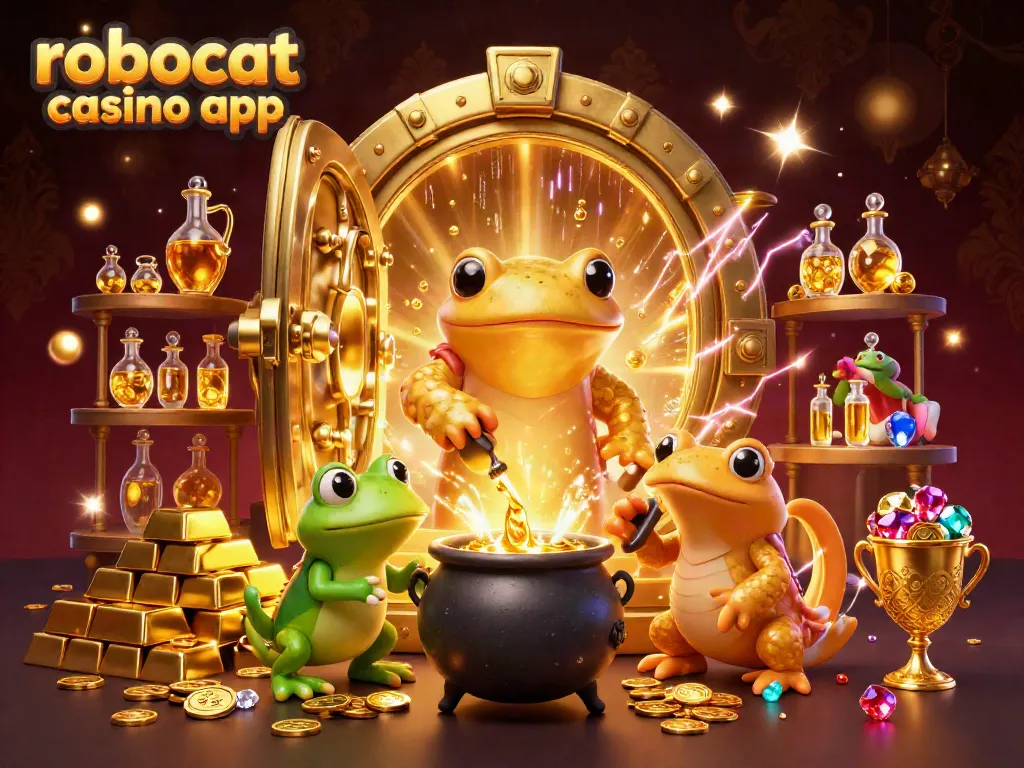 Experience instant wins with the robocat casino app, featuring rich visual elements of joy and treasure.